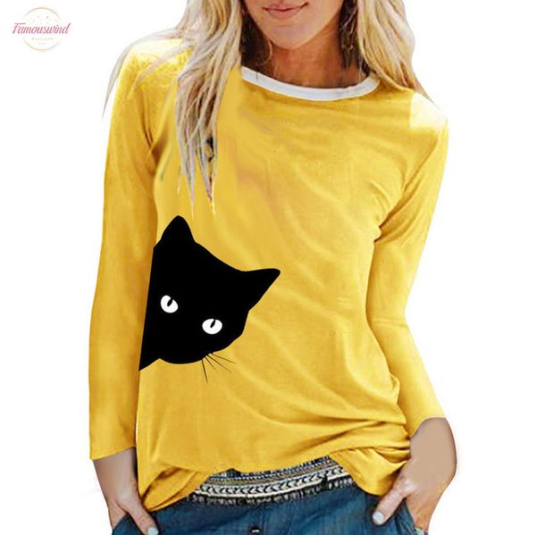 

cute cat blouses nbsp;women casual cat print shirts o neck shirts long sleeve women and blouse regular loose shirt pullover blouse, White