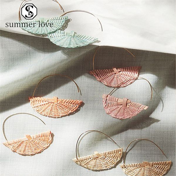 

new arrrival straw bamboo rattan woven drop earrings for women handmade u shapedpendant dangle earring fashion statement jewelry gift-y, Golden;silver