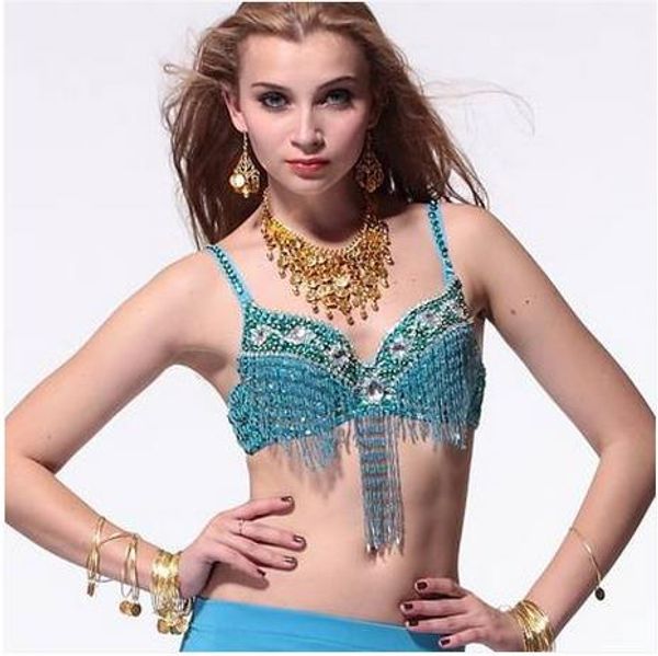 

belly dance costumes senior stones beads tassel belly dance bra for women dancing bra, Black;red