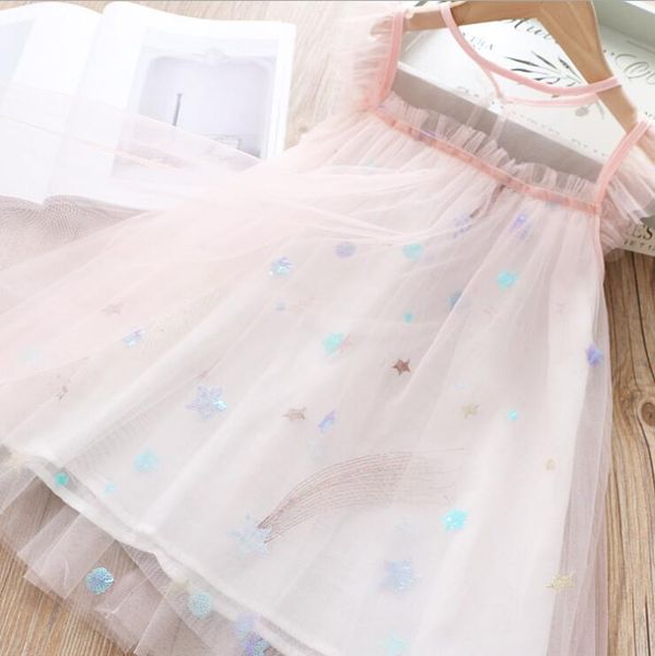 

baby girls dress 2020 summer pink girl sequin mesh princess dresses children clothes wholesale, Red;yellow