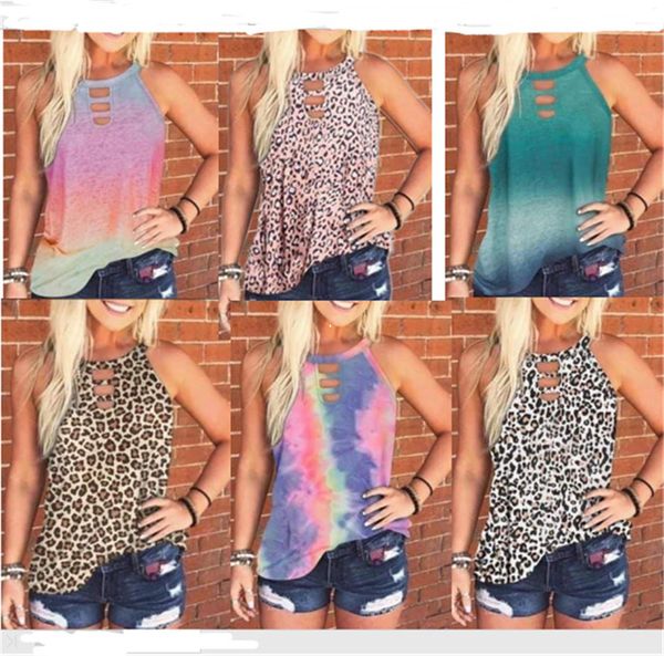 

women t-shirt summer sleeveless vest leopard tie-dye style pullover tees shirts ladies round neck bloouse casual clothes s-3xl d61201, White