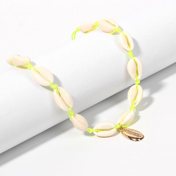 

1pc handmade ethnic necklace shell choker necklaces for women fashion green rope chain natural seashell collar necklace, Silver