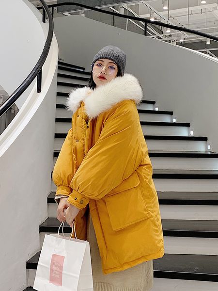 

back season special selling cotton-padded jacket ma'am 2019 loose coat winter long mianfu easy bread serve loose coat, Black