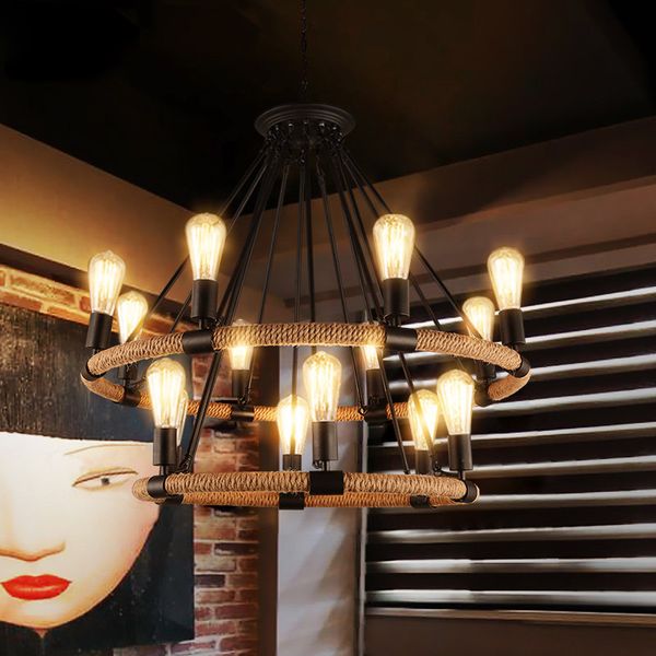 

retro hemp rope chandelier industrial style bar restaurant clothing store american loft iron nostalgia creative personality lamp