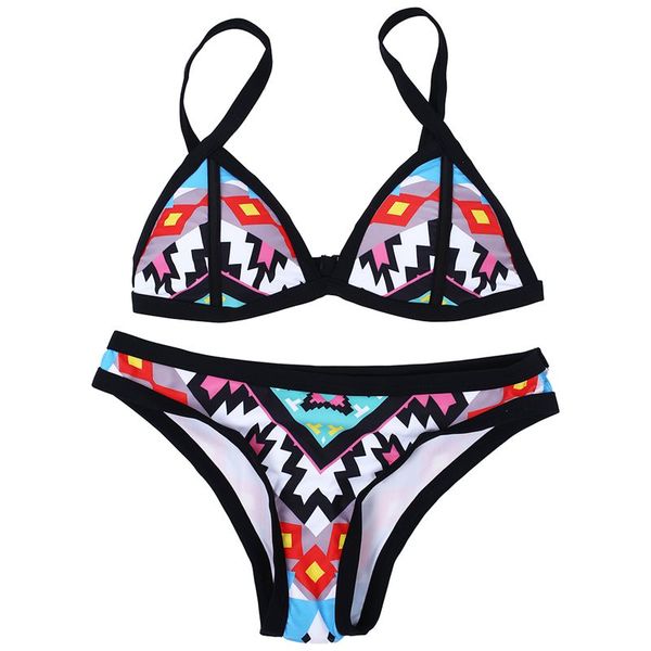 

womens strappy ethnic printed beachwear bikini swimsuit multicolour