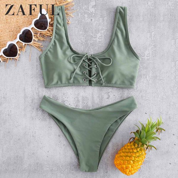 

zaful scoop lace up bikini set 2019 swimwear scoop neck padded swimsuit women solid basic bathing suit push up bathing suit