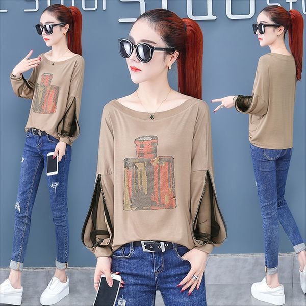 

women's t-shirt 2020 autumn meat t-shirt umbrella umbrella slim mesh stitching fashionable small top, White