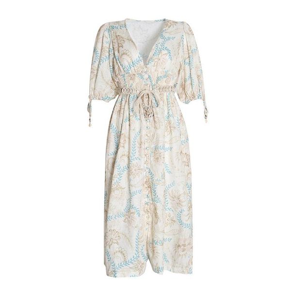 

womens dress fashion print dress women's holiday wind v-neck waist belt with lantern sleeves fork long section, Black;gray