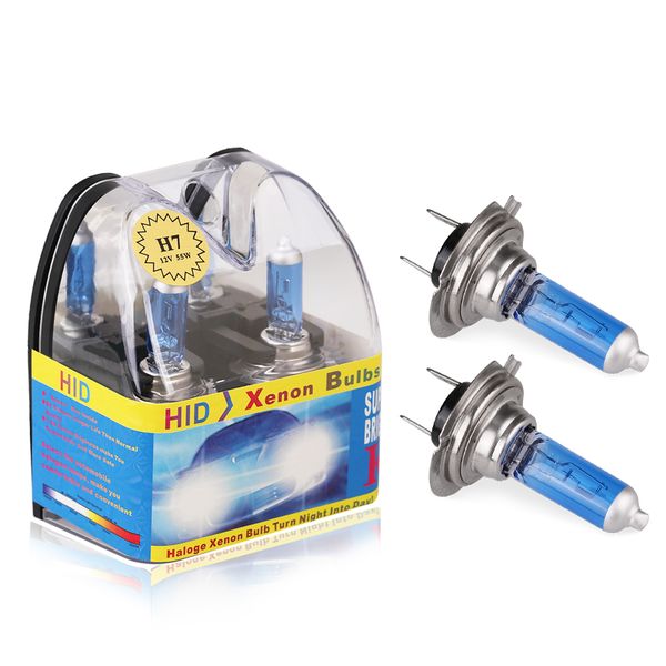 

1pair h7 halogen headlight lamp 12v 55w 5000k-6000k super white car halogen bulb fog light high power car light source