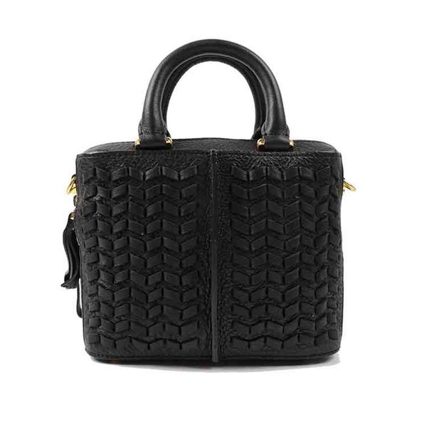 

simple style black luxury women woven brand real leather handbag with double zipper