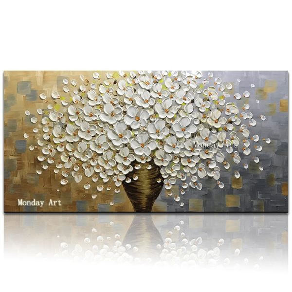 Modern Handpainted Large Gold Money Tree Flower Oil Painting On