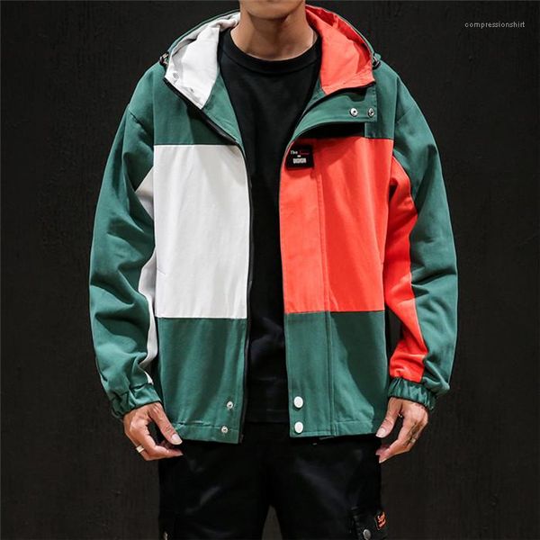 

american workwear fashion homme jacket mens designer casual jacket new loose multicolor paneled hooded, Black;brown
