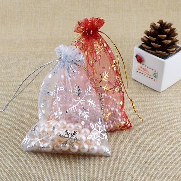 

50pcs organza yarn bundle pockets ornament packaging snowflake yarn bags christmas gifts decoration bag red/white color choose, Pink;blue