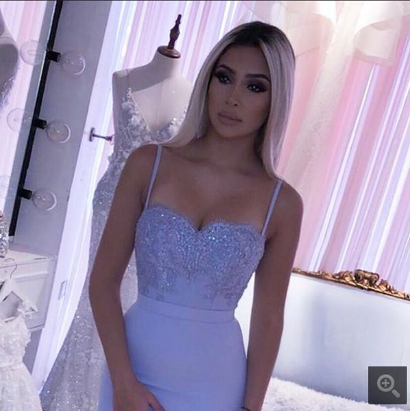 

2019 lavender mermaid lace appliques evening dress spaghetti straps sweetheart neck beaded evening gowns sale, White;black