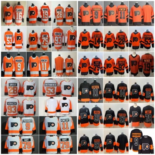 

28 claude giroux philadelphia 11 travis konecny flyers 9 ivan provorov 79 carter hart jakub voracek shayne gostisbehere nolan patrick, Black;red