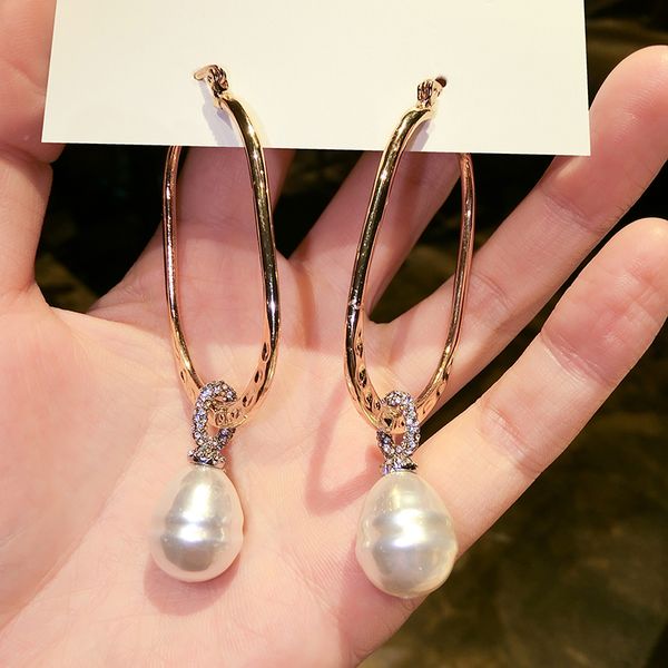 

xinwei wholesale pearl pendant female temperament personality wild artificial pearl earrings female earrings, Silver