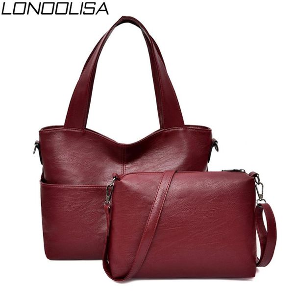 

2 sets soft leather purses and handbags large capacity ladies hand tote bags casual women handbags female bags for women 2020