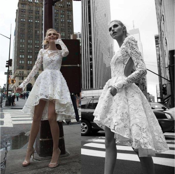 

inbal dror mini wedding dresses bateau long sleeve bohemian boho hi-lo bridal gowns backless beach wedding dress vestidos de novia, White