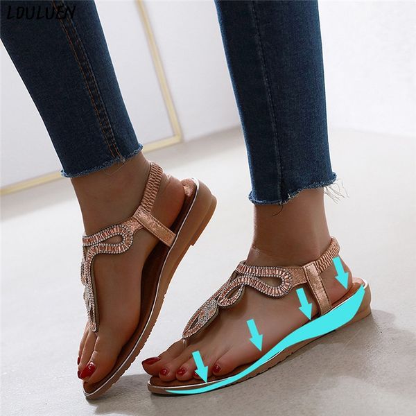 

louluen 2020 summer bohemian sandals for women crystal sandals retro flat crystal gladiator casual shoes new roman zapatos mujer, Black