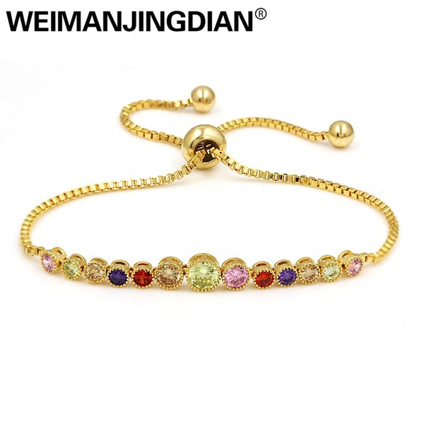 

weimanjingdian elegant round cut multi-color or clear cubic zirconia crystal cz adjustable balo bracelets for women or wedding, Black