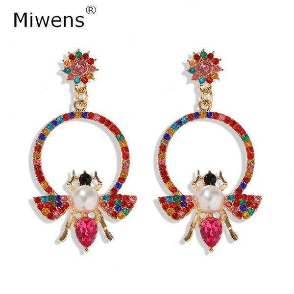 

miwens round colorful crystal dangle drop earrings women trendy sparkly rhinestone bee statement hanging ear jewelry wholesale, Silver