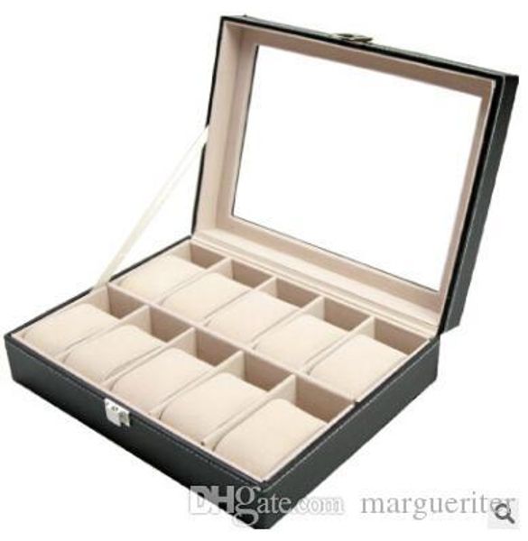 

10 grid watches storage box leather watch display case fashion jewelry storage holder organizer luxury wood boxes