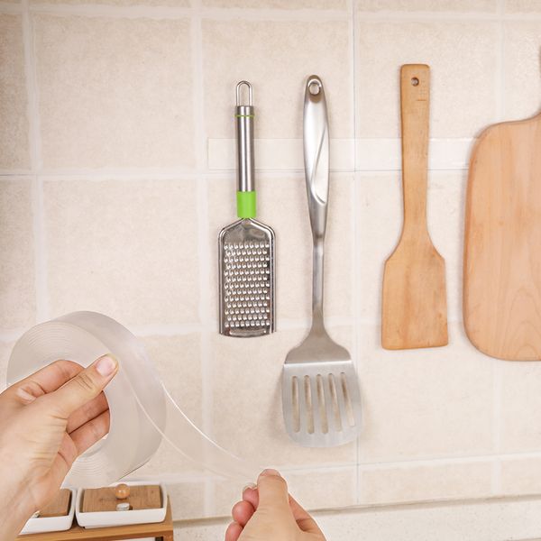 

washable adhesive nano tape, to remove & reusable traceless, stick to glass, metal, kitchen cabinets or tile