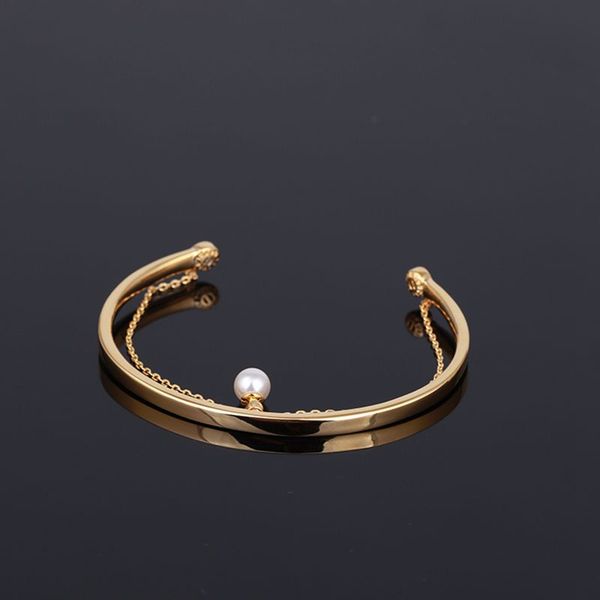 

stylish glossy chain inlaid pearl double-piece open bracelet, Black
