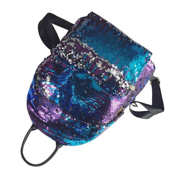 

girls small sequin backpack glitter bling rucksack for school women shiny casual daypack (blue
