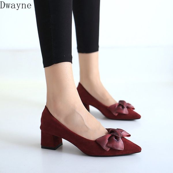 

2019 new korean fashion wild shallow mouth bow with high heels trend suede comfortable high-heeled shoes, Black