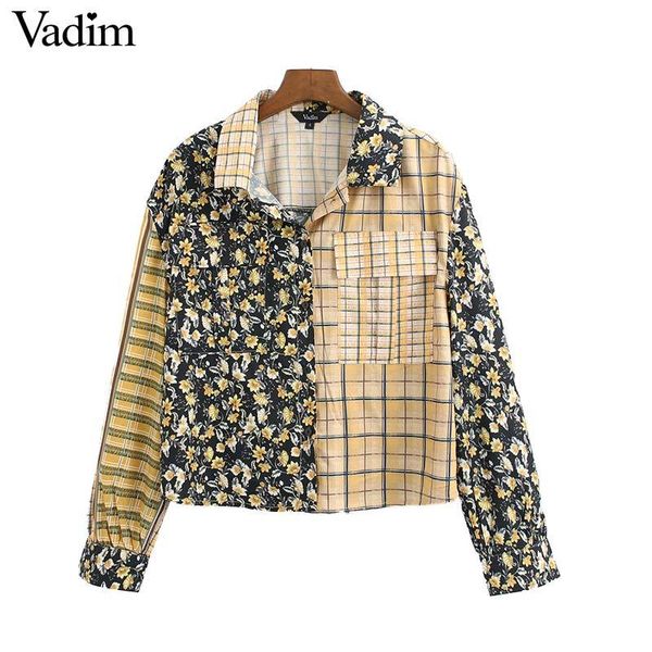 

vadim женщины элегантный цветочный узор блуза с длинным рукавом рубашки ретро женщина старинные случайный офис износ вершины blusas lb772, White