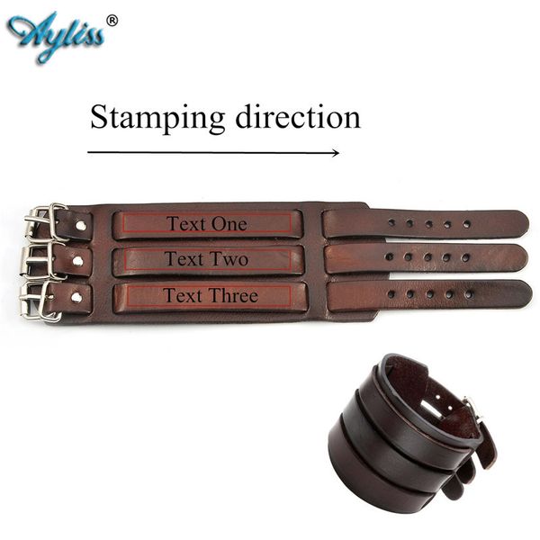 

ayliss name message engraving-personalized custom punk wrist wrap genuine leather bracelet adjustable multi-layer cuff wristband, Golden;silver