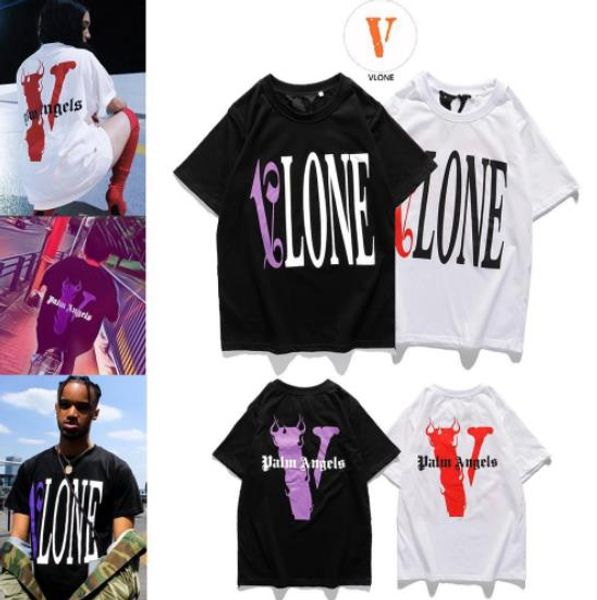 

street trend mens t-shirts american tide brand miami limited joint t-shirt flame big v short-sleeved hip-hop t-shirt, White;black