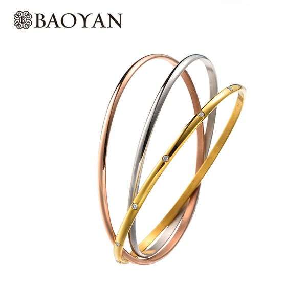 

clearnance-sale baoyan 3 color rose gold bangle women stainless steel jewelry crystal bangle bracelets woman accessories, Black