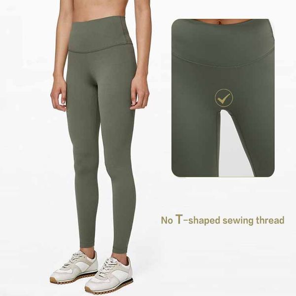 

women's yoga pants solid color high waist sports fitness clothes leggings high stretch no t-line double-sided brushed yoga pants lu-ali, White;red