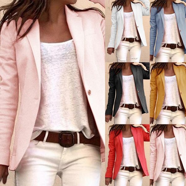 

мода длинные рукава конфеты цвета тонкий офис blazer пальто mujer 2020 осень повседневная тонкие блейзеры женщин костюм куртки розовый пальт, White;black