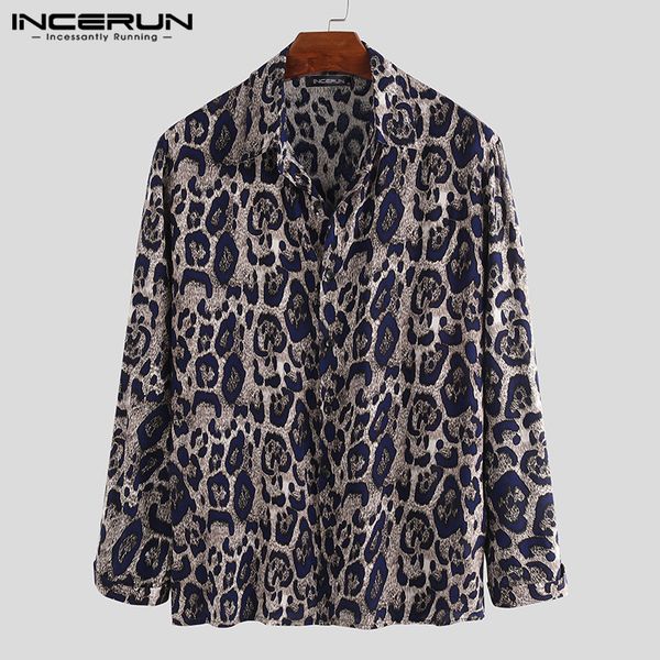 

incerun leopard print brand shirt men lapel collar long sleeve button party street blouse camisa fashion casual shirts men 2019, White;black