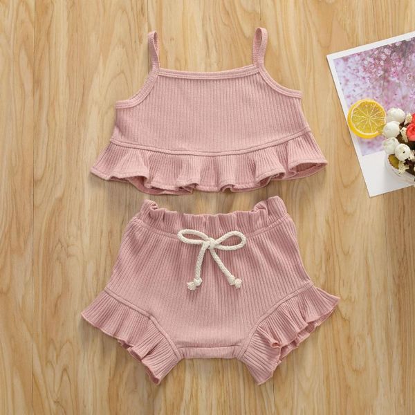 

toddler baby girls lace up solid color suspender shorts set toddlers summer casual sleeveless and trousers, White