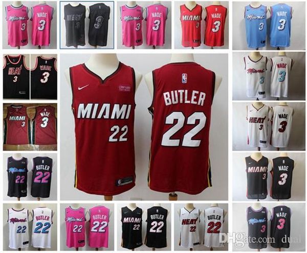 

mens 3 wade 22 jimmy butler jersey 14 tyler herro stitched vancouver miami heat basketball jerseys vintage pink red black, Blue;black