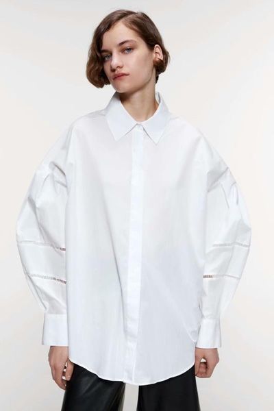 

women hollow out lantern sleeve white cotton shirt blouse 2020 spring woman apparels