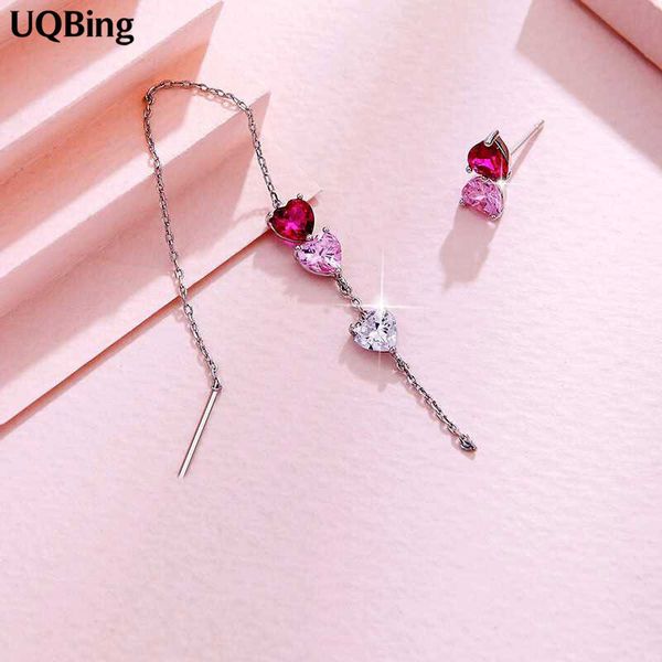 

new design 925 sterling silver asymmetrical heart earrings crystal drop earrings for women brincos