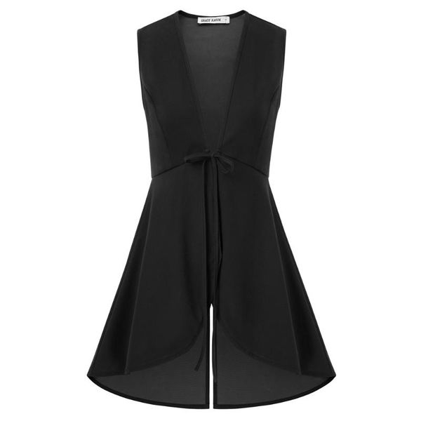 

women's plunging v-neck coat tie waist irregular high-low hem back split jacket summer casual solid color fashion lady, Black;brown