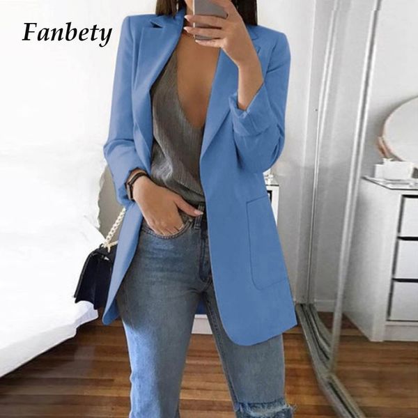 

fanbety 2019 winter autumn women casual suit coat business long sleeve jacket outwear office ladies fashion plus size slim coat, Black;brown