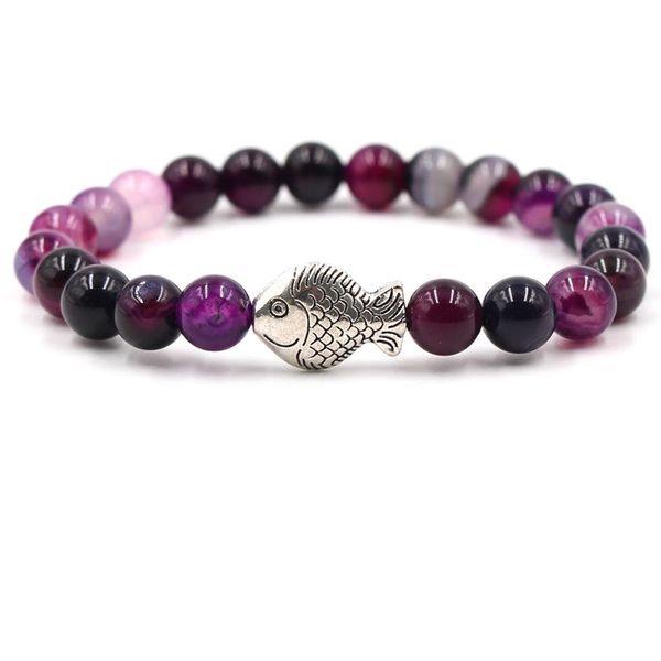 

new fashion natural stone bracelet purple blue 8mm beads fish bracelet jewelry couples women bracelets gift, Black