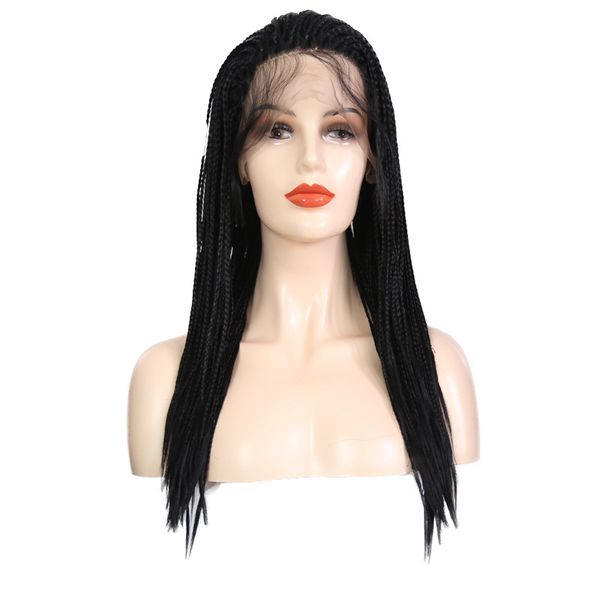 

горячо! мода плетение синтетический парик фронта шнурка прямой черный 26 дюймов термостойкие волосы большая коробка косы женщина парик, Black
