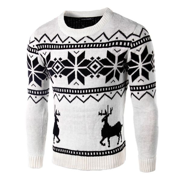 

sweaters male men o-neck long sleeve cotton fashion christmas thin printed sweater with deer pattern brand slim pullovers, White;black