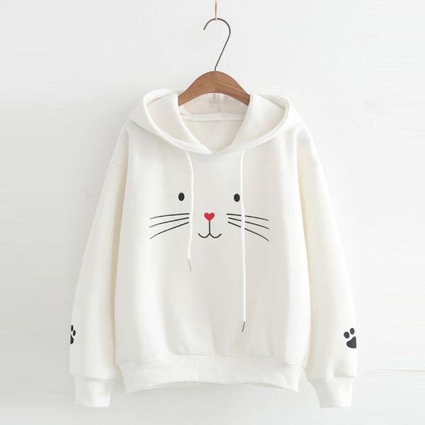 

fashion women sweatshirt hoodies casual pullovers cat face printed kawaii long sleeve jumper pullover sweatshirt sudadera mujer, Black