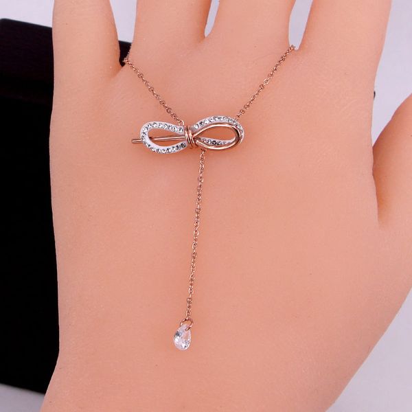 

fashion titanium steel new arrive bow necklace for woman jewelry gold/silver/rose color diamond clavicular chain beautiful gift