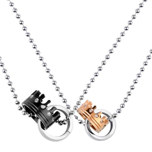 

2020 new couple necklace crystal from swarovskis european personality creative crown titanium steel pendant necklace, Silver
