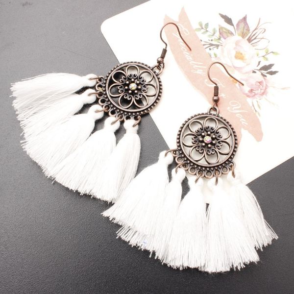 

new ethnic bohemian drop dangle long rope fringes retro tassel earrings red sector earrings for women party jewelry, Silver
